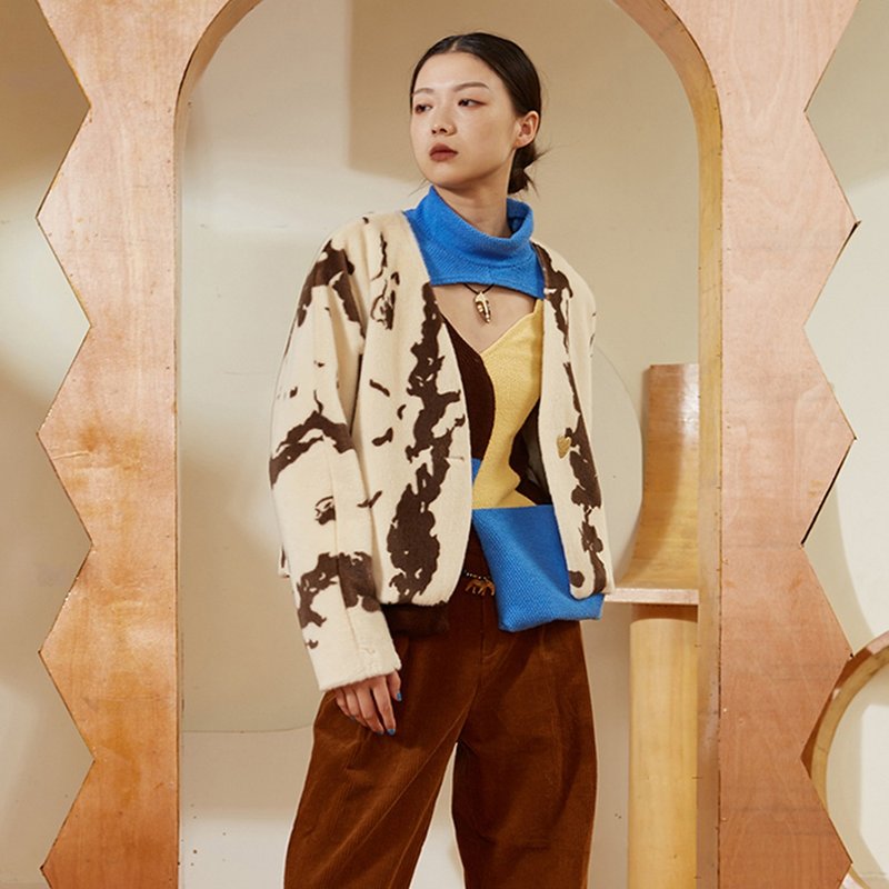 环保皮草毛毛印花外套女短款冬季仿貂绒加厚夹克上衣 - 女装西装外套/风衣 - 其他材质 