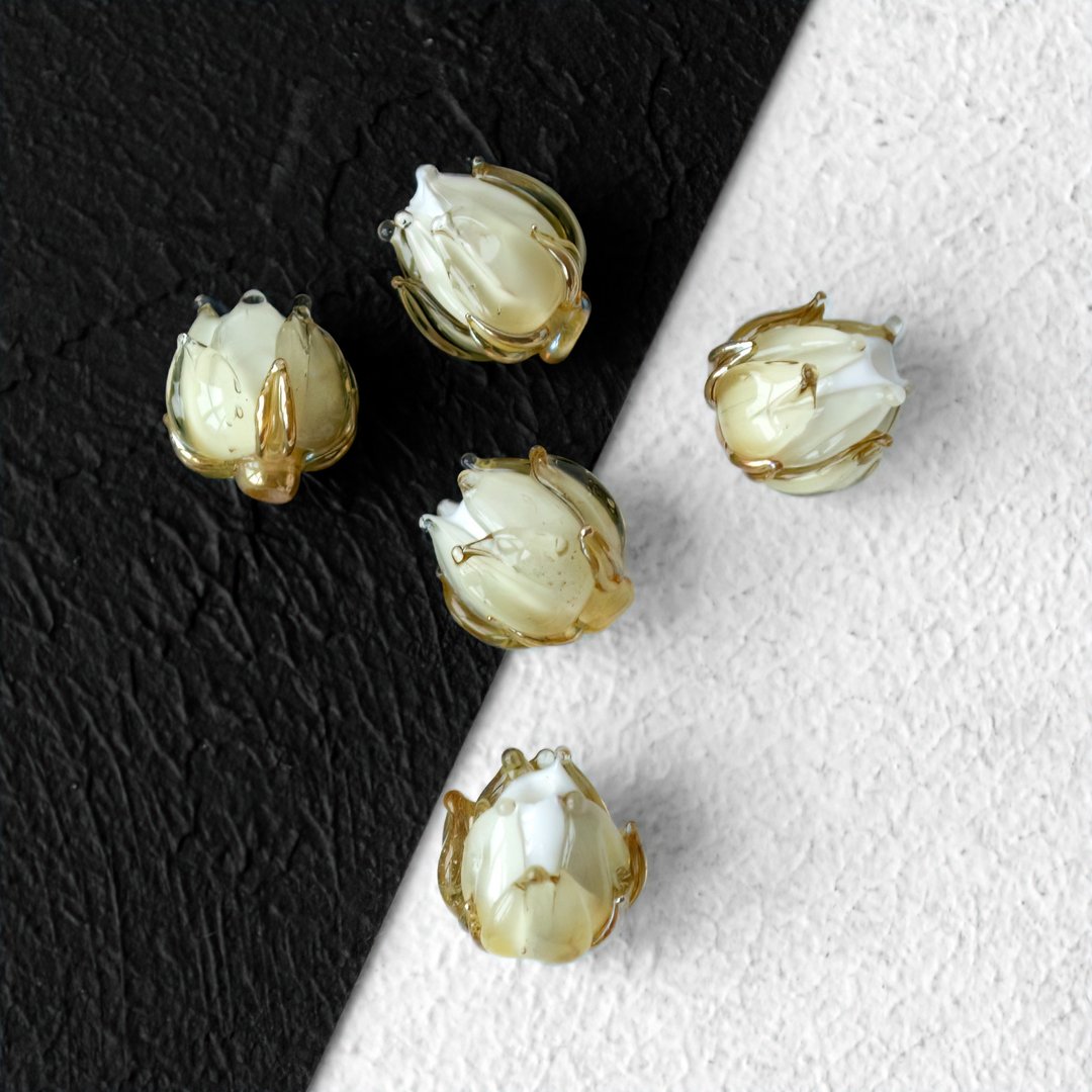 琥珀黄花蕾玫瑰灯工珠手工穆拉诺玻璃 1 件 - 陶艺 - 玻璃 