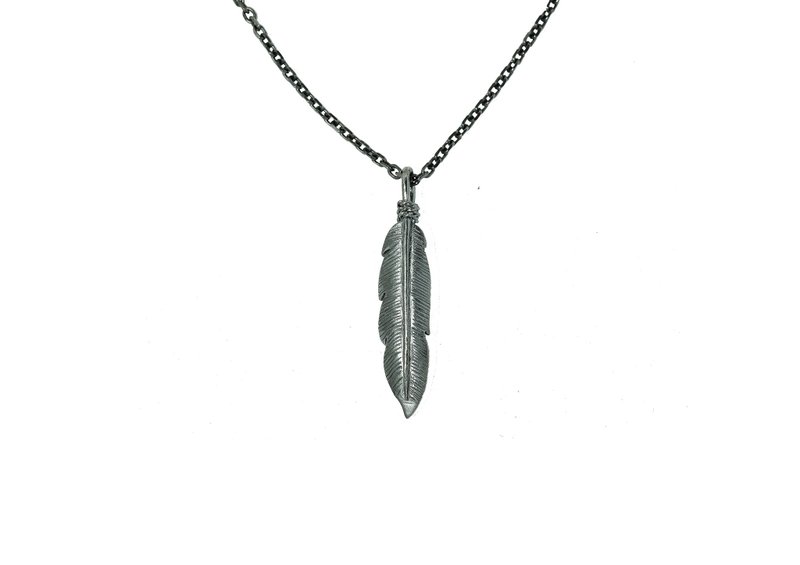 初心金工宅-Handmade-925银-羽毛项链(小) - 项链 - 纯银 黑色