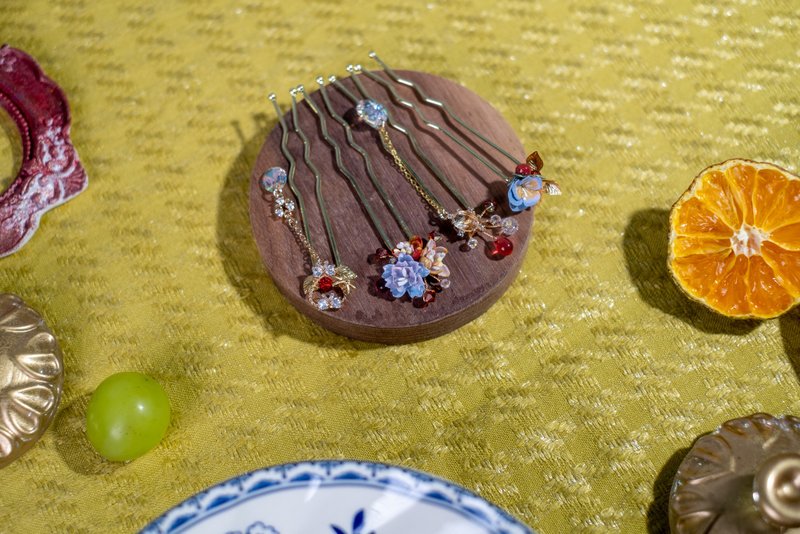 莓果喷泉单支迷你发簪组合 - 发饰 - 粘土 蓝色