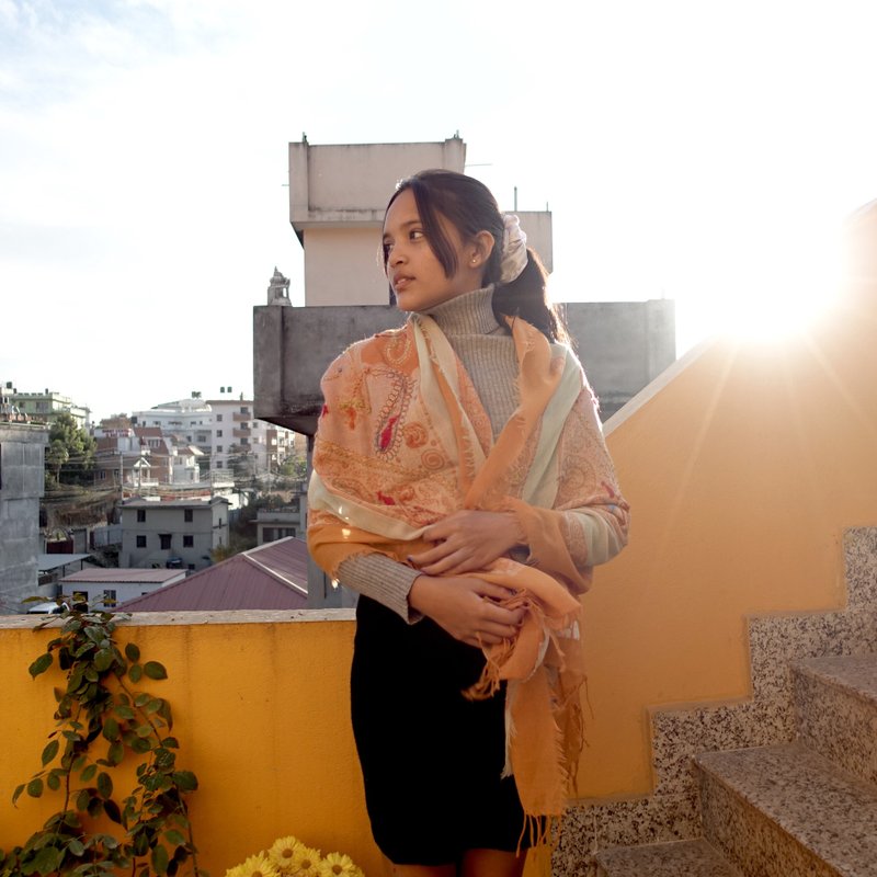 手工刺绣・水煮羊毛披肩围巾・居家挂毯 - 围巾/披肩 - 羊毛 橘色