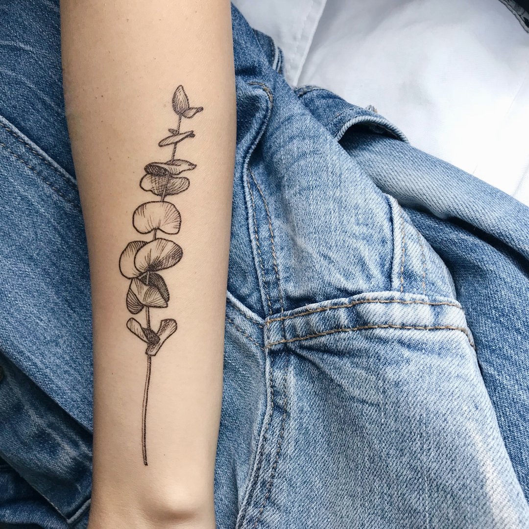 cottontatt 尤加利叶 手绘 纹身贴纸 - 纹身贴 - 其他材质 黑色
