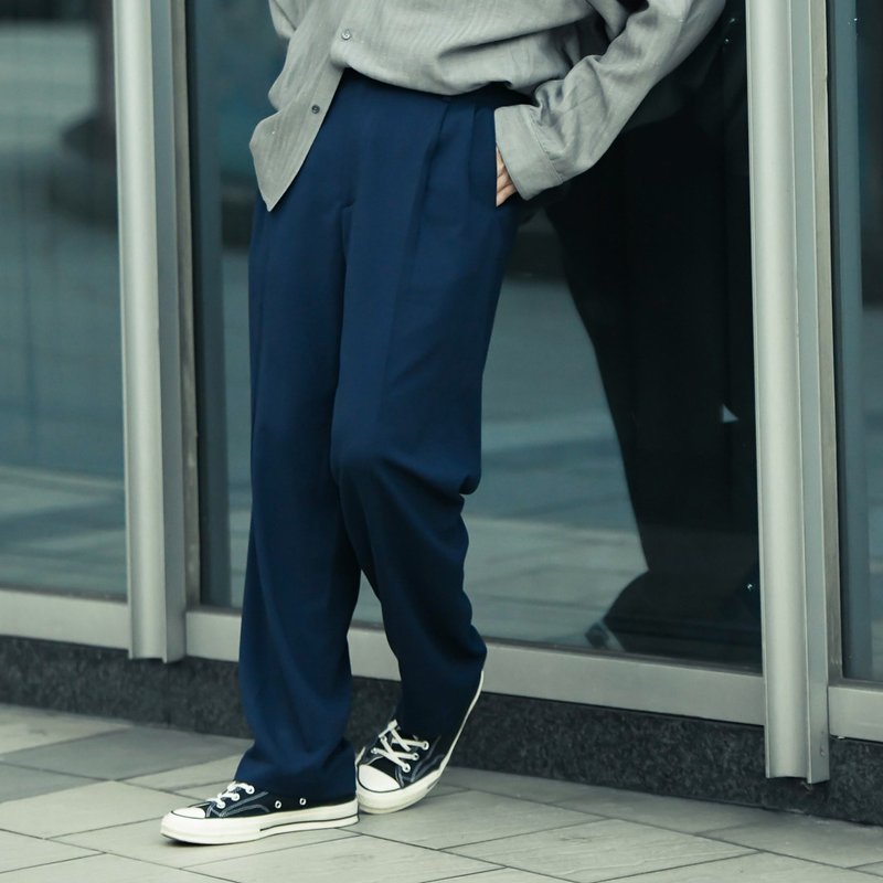 松身 宽版 落地裤 - 男士长裤 - 其他人造纤维 蓝色