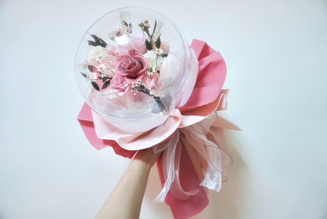 韩系波波球花束 20cm 干燥花浪漫造型摆饰 - 干燥花/捧花 - 植物．花 粉红色
