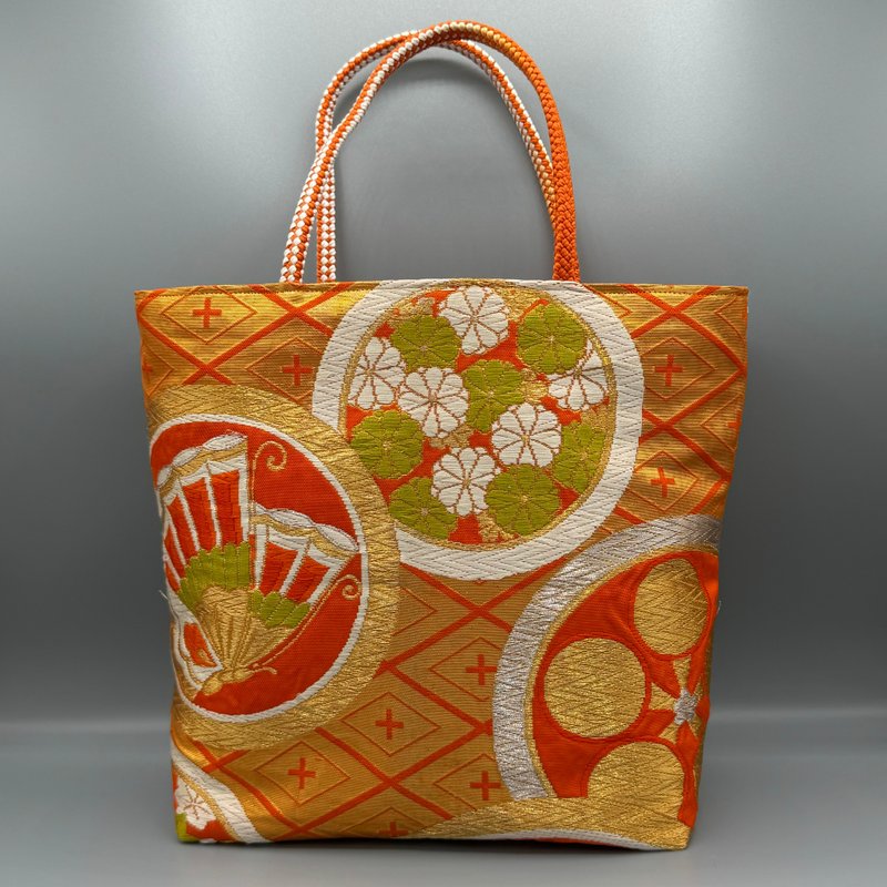 Kimono obijime 手工手提袋翻版蝴蝶橙 - 手提包/手提袋 - 丝．绢 橘色