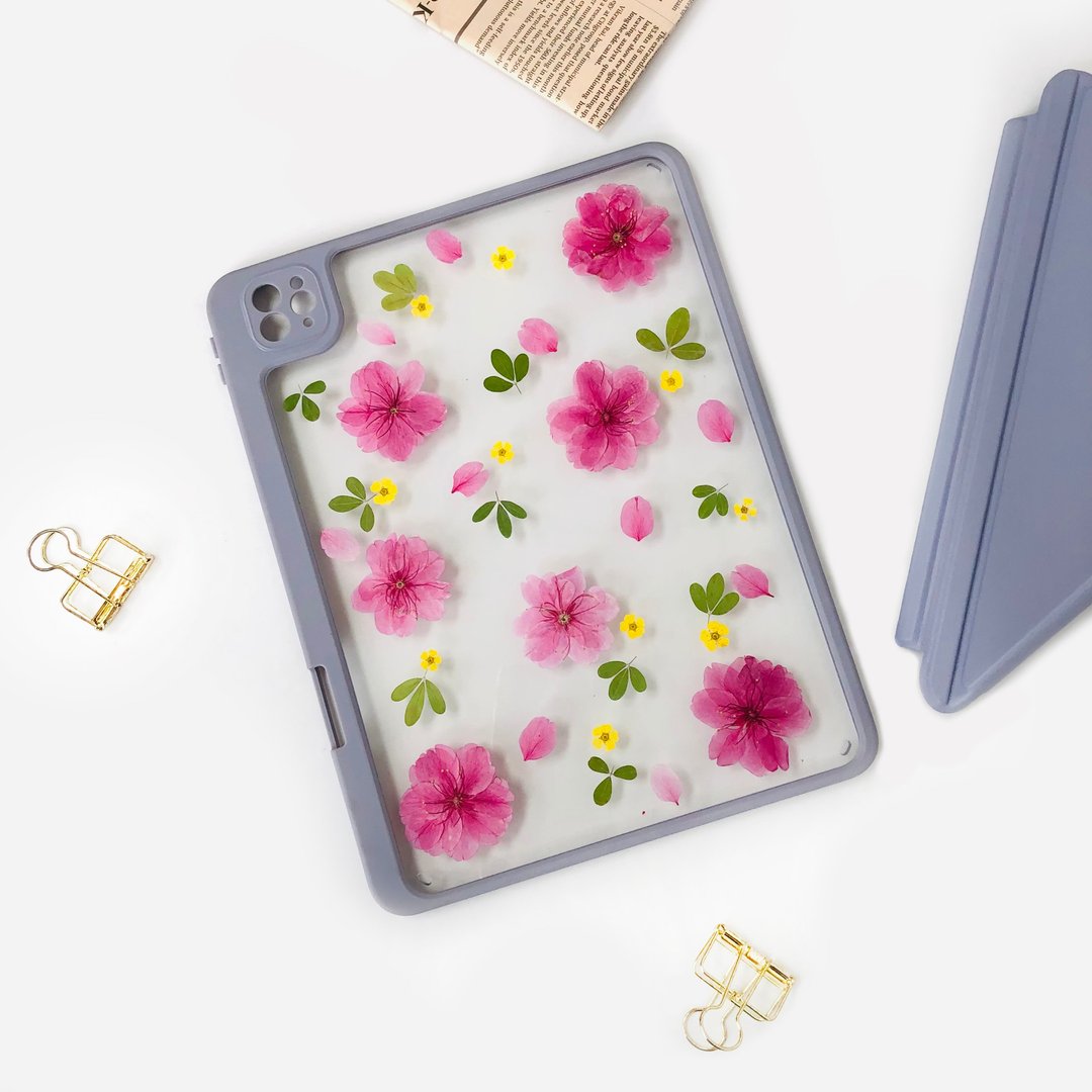 粉色花小黄花手作押花iPad壳 iPad Air 11寸13寸iPad Pro11寸13寸 - 平板/电脑保护壳 - 植物．花 