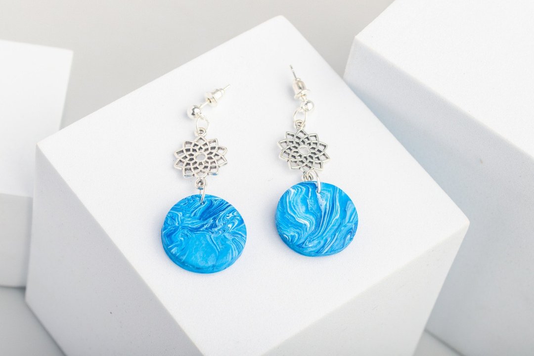 Polymer Clay Earrings  handmade | modern jewelry | simple jewelry - 耳环/耳夹 - 塑料 蓝色
