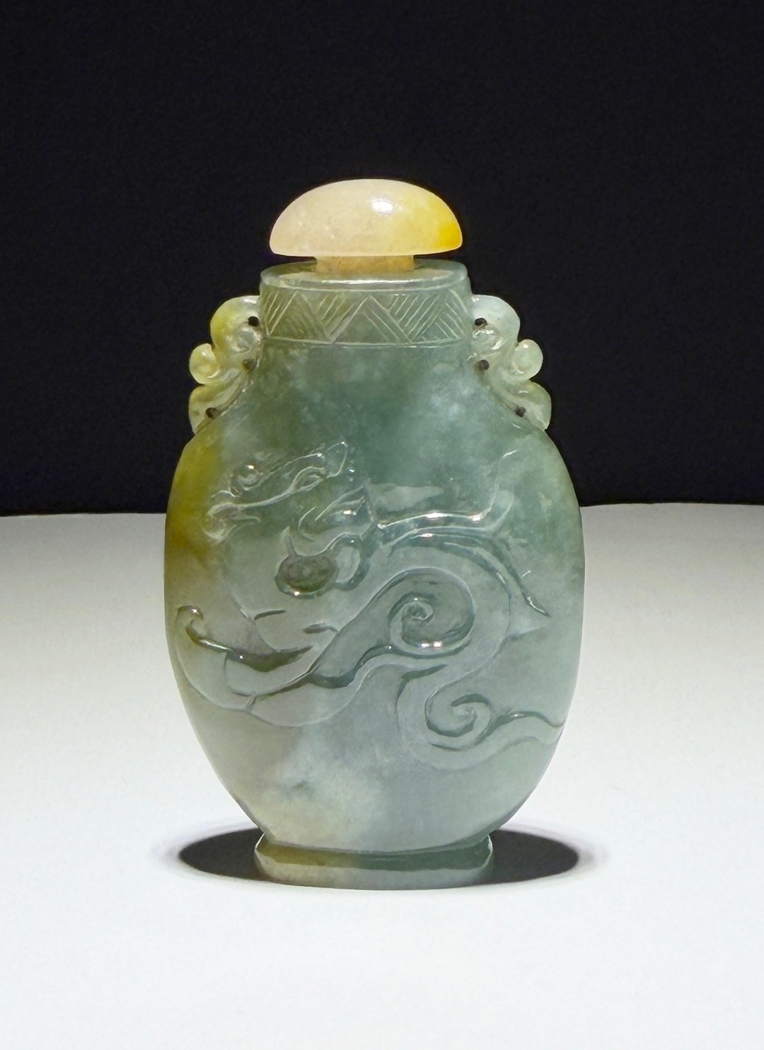 黄加绿翡翠 螭龙鼻烟壶 A 货翡翠 鼻烟壶 snuff bottle #山奇艺术 - 摆饰 - 玉石 多色