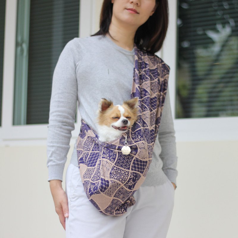 Dog Carrier Bag Pet Sling Cat Carrier Bag with Pet Name Tag Puppy Bag - 外出包 - 棉．麻 蓝色