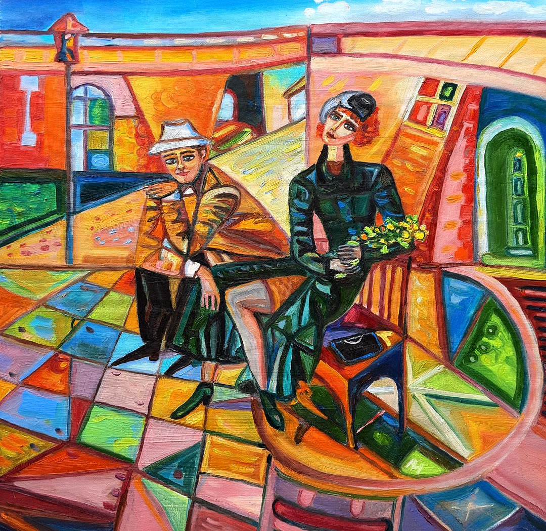 Man with Woman   Painting  Original Art Oil on Canvas Wall Decor - 墙贴/壁贴 - 其他材质 绿色