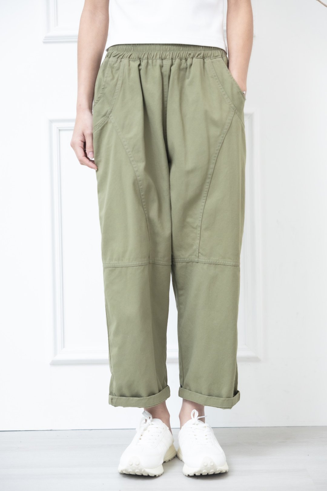 直筒长宽裤 军绿色 - 女装长裤 - 其他材质 绿色