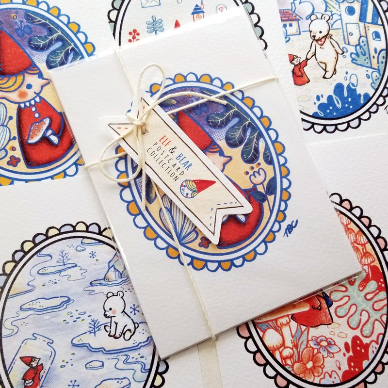 小精灵与小熊的漫游历险/ 插画明信片5张组 - 卡片/明信片 - 纸 