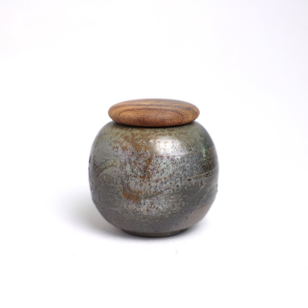 明芽窑 | 柴烧落灰圆罐 (含盖) 茶叶罐 糖果罐 陶罐 陶艺品 H9 - 茶具/茶杯 - 陶 黑色