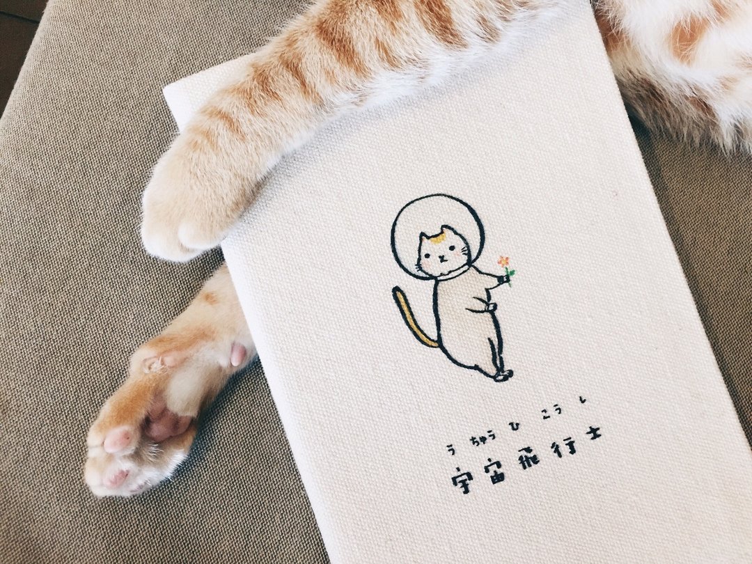 宇宙飞行士猫咪 环保帆布书衣笔记本 - 笔记本/手帐 - 棉 白色