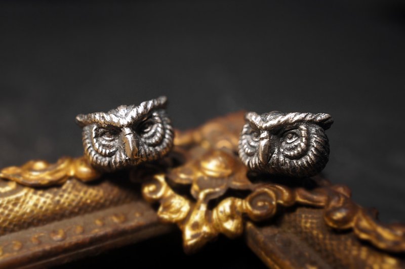 925 纯银猫头鹰耳环(蚀黑) - 手作 ( MW E1031) - 耳环/耳夹 - 纯银 黑色