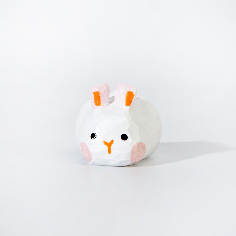 Rini 粉嫩双颊的小圆兔木雕 - 摆饰 - 木头 白色
