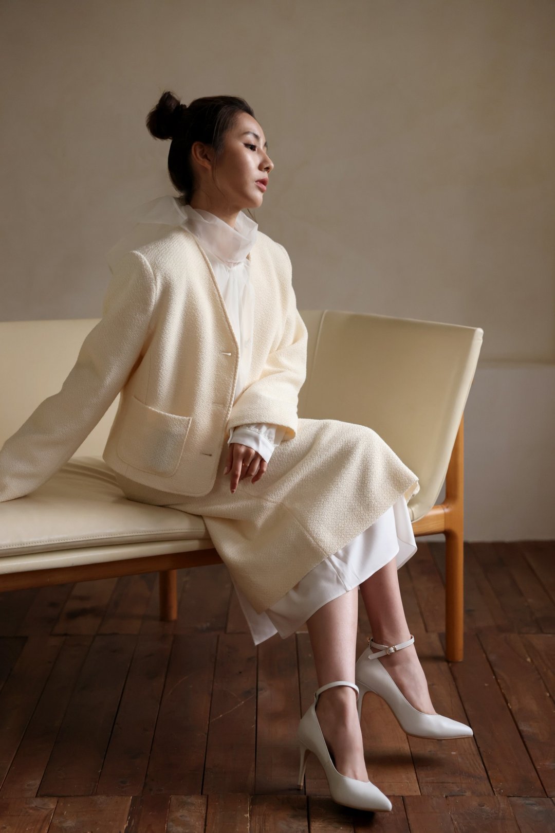 斜纹软套装—外套—奶油白—漫步佛罗伦斯2024SS - 女装西装外套/风衣 - 羊毛 白色