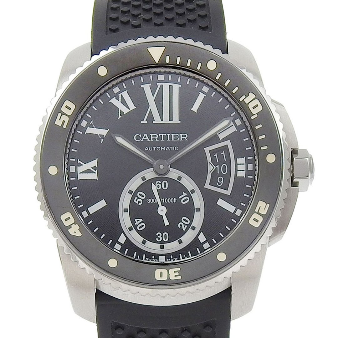 【日本直送】卡地亚 CARTIER 潜水卡利博 手表 W7100056 不锈钢 × 橡胶 自动上链 黑色表盘 男士【二手】 - 女表 - 不锈钢 黑色
