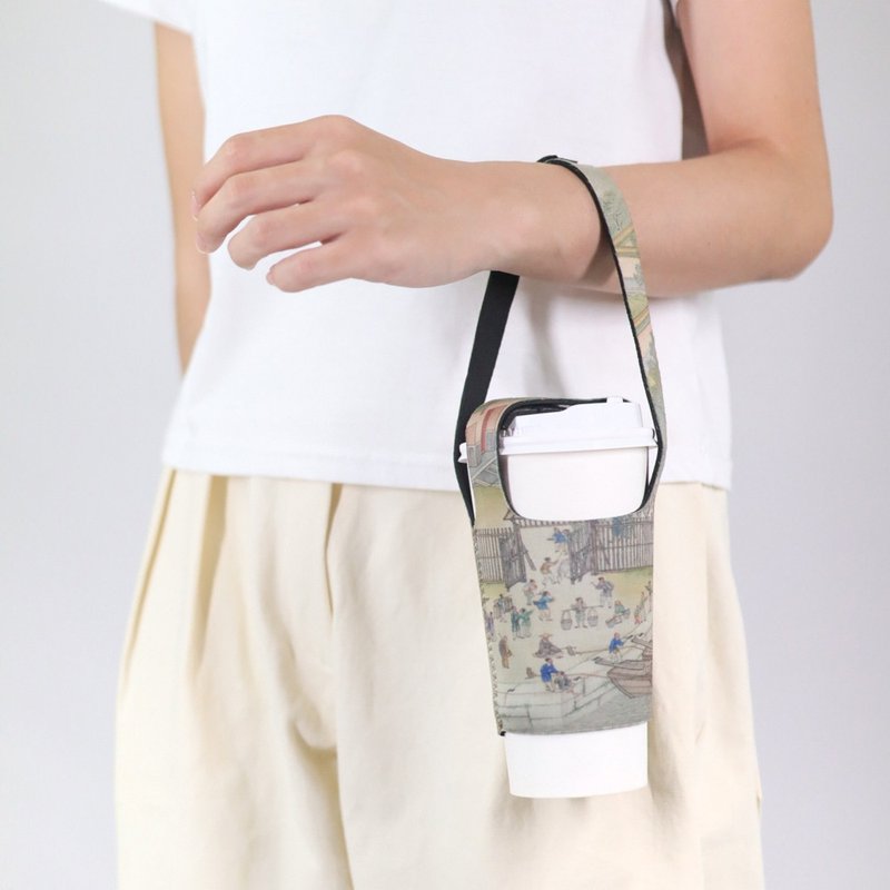 murmur 隔热饮料杯套|博物馆(清院本清明上河帖)|饮料提袋 - 手提包/手提袋 - 聚酯纤维 卡其色