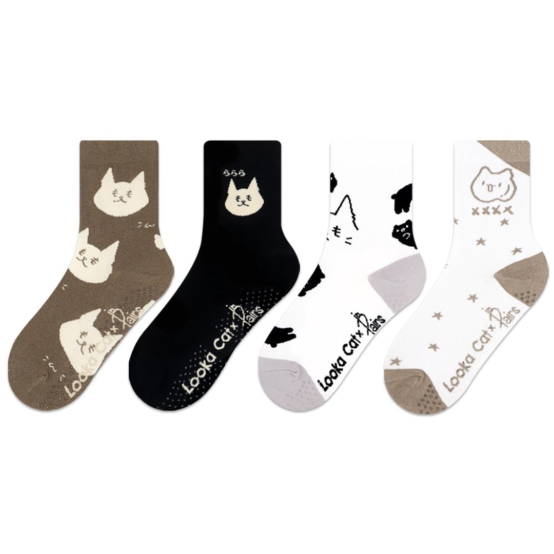 【in Pairs】露咖猫联名款 | 童袜 中筒袜 袜子 防滑点点 止滑 - 袜子 - 棉 多色