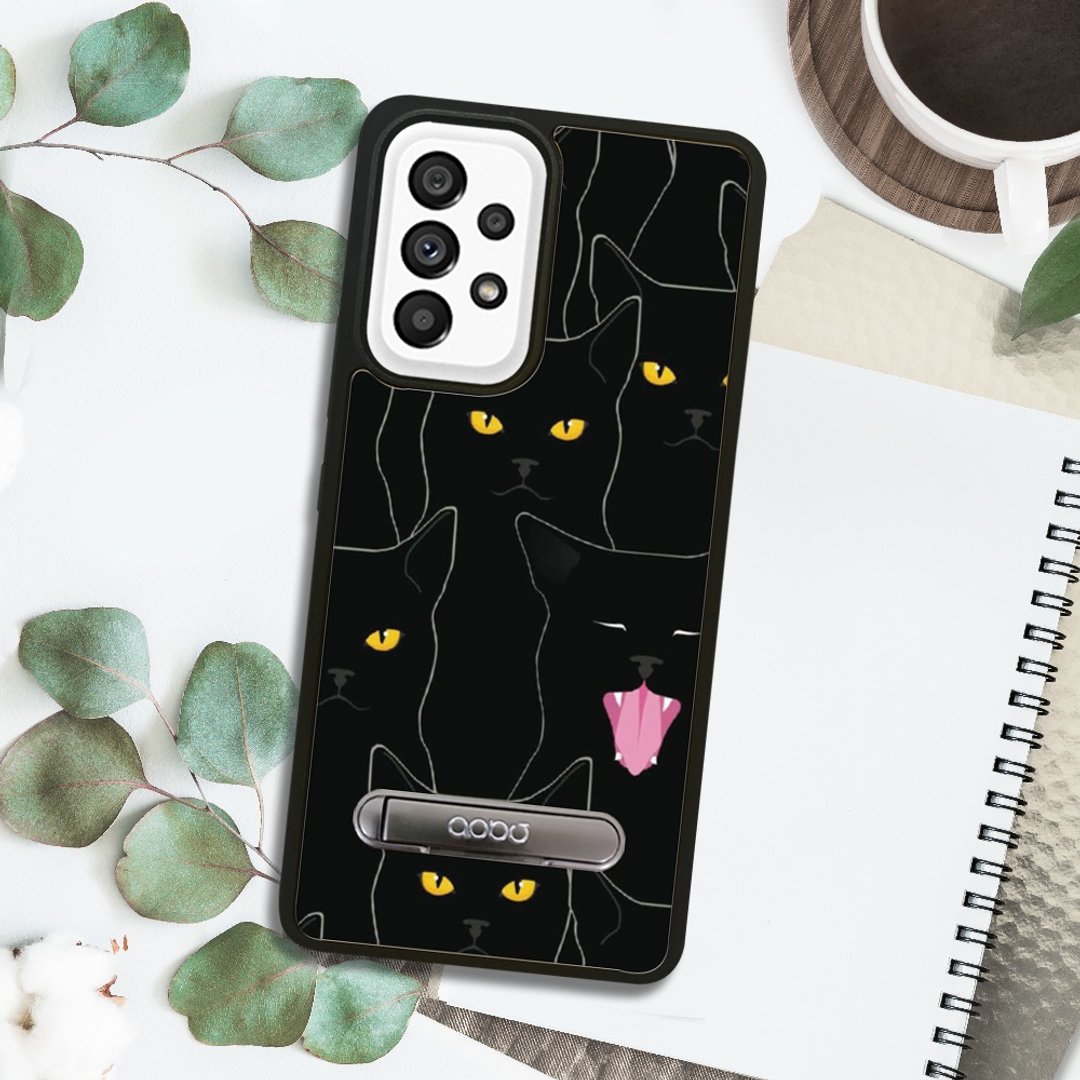 Samsung A55/A54/A35/A34/A25 5G 减震立架手机壳-慵懒黑猫 - 手机壳/手机套 - 其他材质 多色