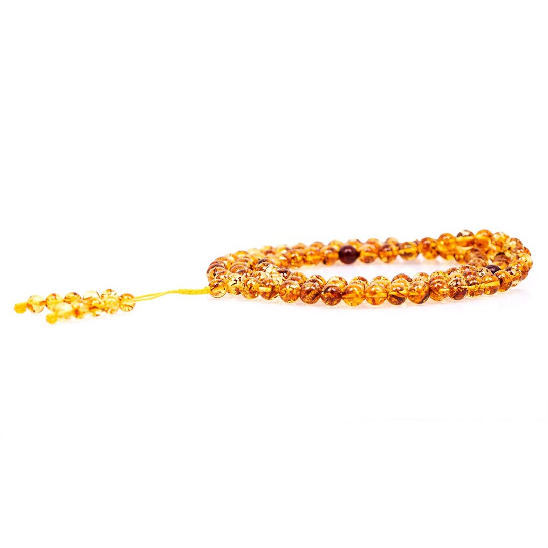 【正佳珠宝】花珀 金透花珀平安转运珠 6.8-7.2mm 108颗念珠佛珠 - 项链 - 半宝石 多色