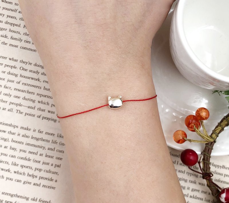 925纯银 猫咪 猫头 CAT 萌 人气款  红绳 红线 手绳 手链 手线 - 手链/手环 - 聚酯纤维 红色