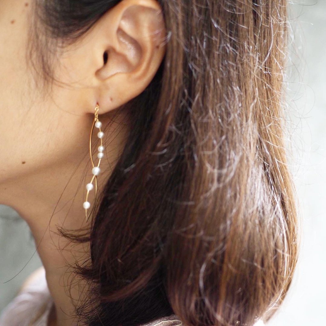 EARRINGS & CLIP-ON / 14kgf & Shell Pearl / AiryPr01 - 耳环/耳夹 - 其他金属 金色