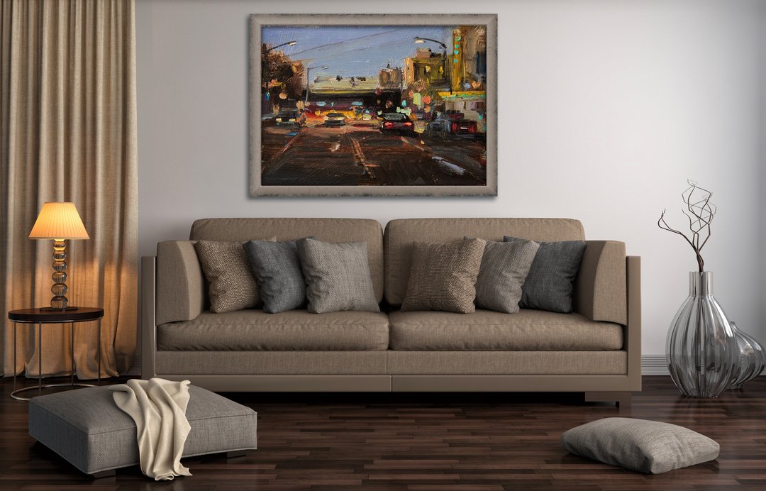 American City Landscape Abstract Oil Painting Cityscape Home Wall Decor - 海报/装饰画/版画 - 亚麻 咖啡色