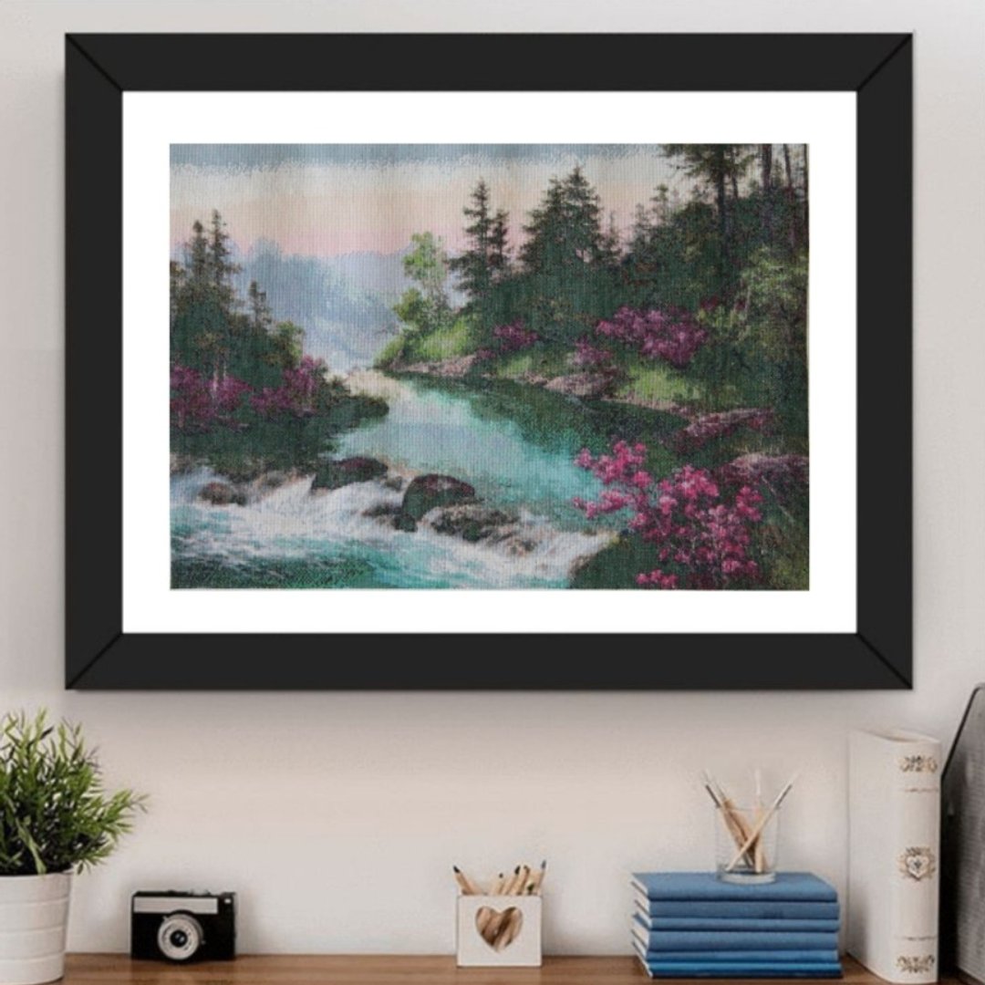 手工制作的春季风景画、手工十字绣艺术品、礼品、家居装饰 - 墙贴/壁贴 - 棉 绿色