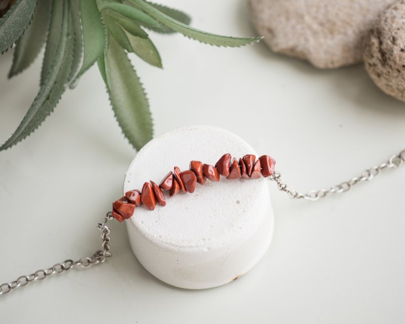 原矿赤红碧玉手链，925 纯银，射手座幸运石，红马年礼物 - 手链/手环 - 宝石 红色