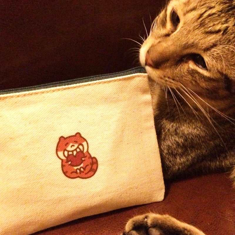 婚礼小物 / 爱你の猫 帆布零钱包 (票夹)  手工印制 Coin bag - 零钱包 - 棉．麻 红色