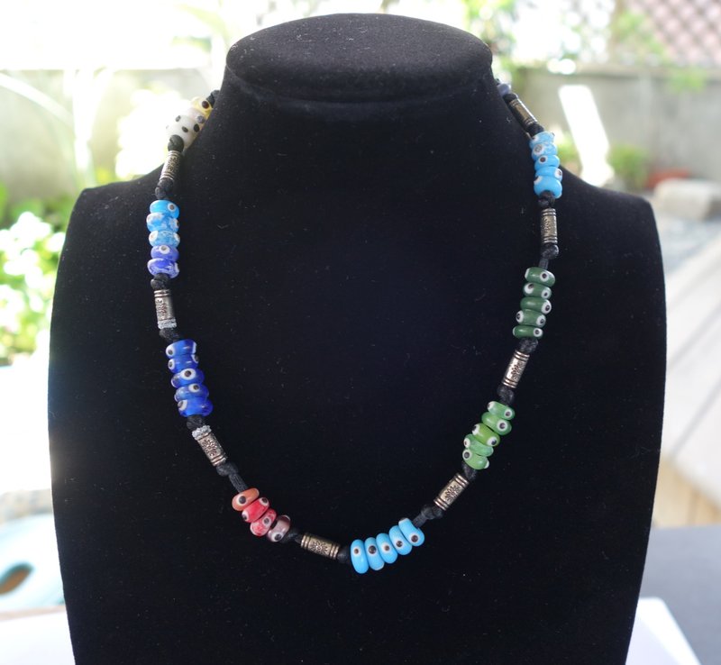 腓尼基老琉璃珠项链 老琉璃珠 古琉璃 蜻蜓眼 珠串 - 项链 - 玻璃 多色