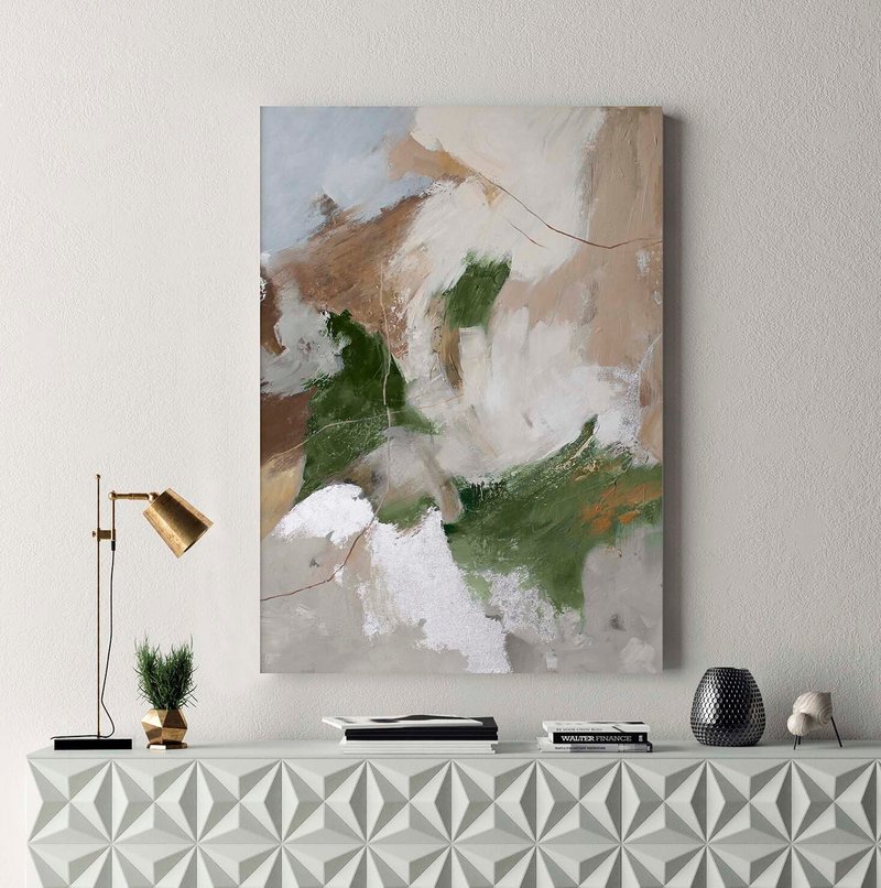 鼠尾草绿色绘画 | 灰绿色抽象墙艺术 | 绿色丝绒 - 墙贴/壁贴 - 棉．麻 绿色