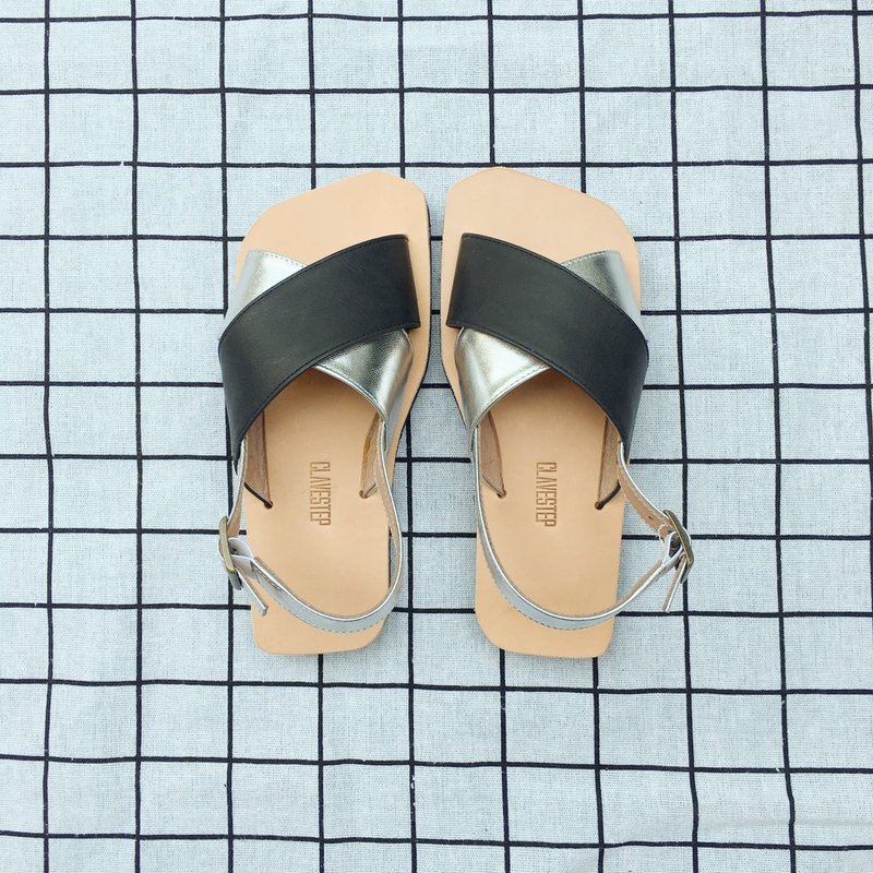 CLAVESTEP XX Sandals - 真皮凉鞋-二十-黑/银色 - 女款休闲鞋 - 真皮 银色