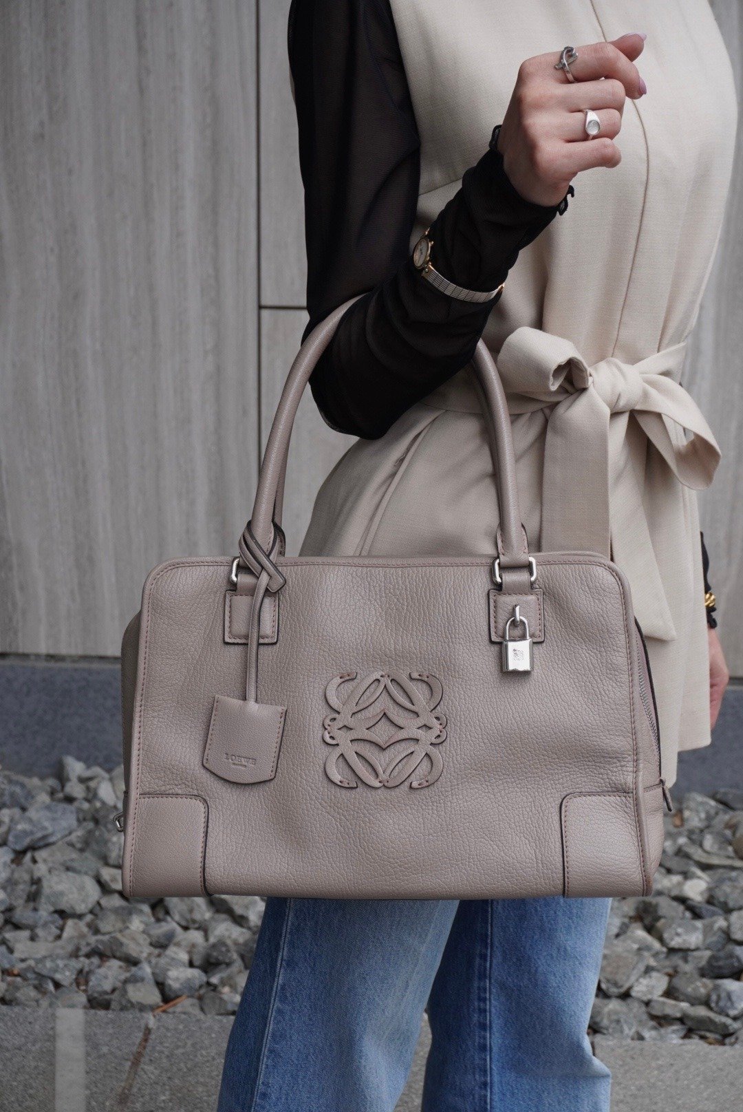 【日本直送 名牌中古包】LOEWE 罗威 Amazona 36 手提包 灰色 Anagram 皮革 波士顿包 vintage 老品 mhy4fx - 手提包/手提袋 - 真皮 灰色