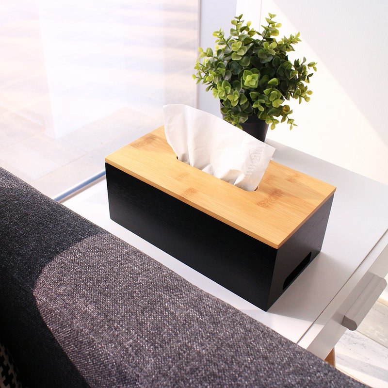 简约竹木卫生纸盒 黑色 面纸盒 /居家收纳/圣诞交换礼物 - 纸巾盒 - 木头 黑色