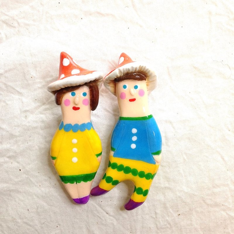 [mini brooches] we are GOOD (菇) couple! Version 2-001 - 胸针 - 粘土 黄色