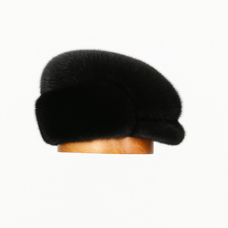 男士皮草帽 冬季真皮帽 保暖俄罗斯风格皮帽 男士貂皮帽 - 帽子 - 羊毛 黑色