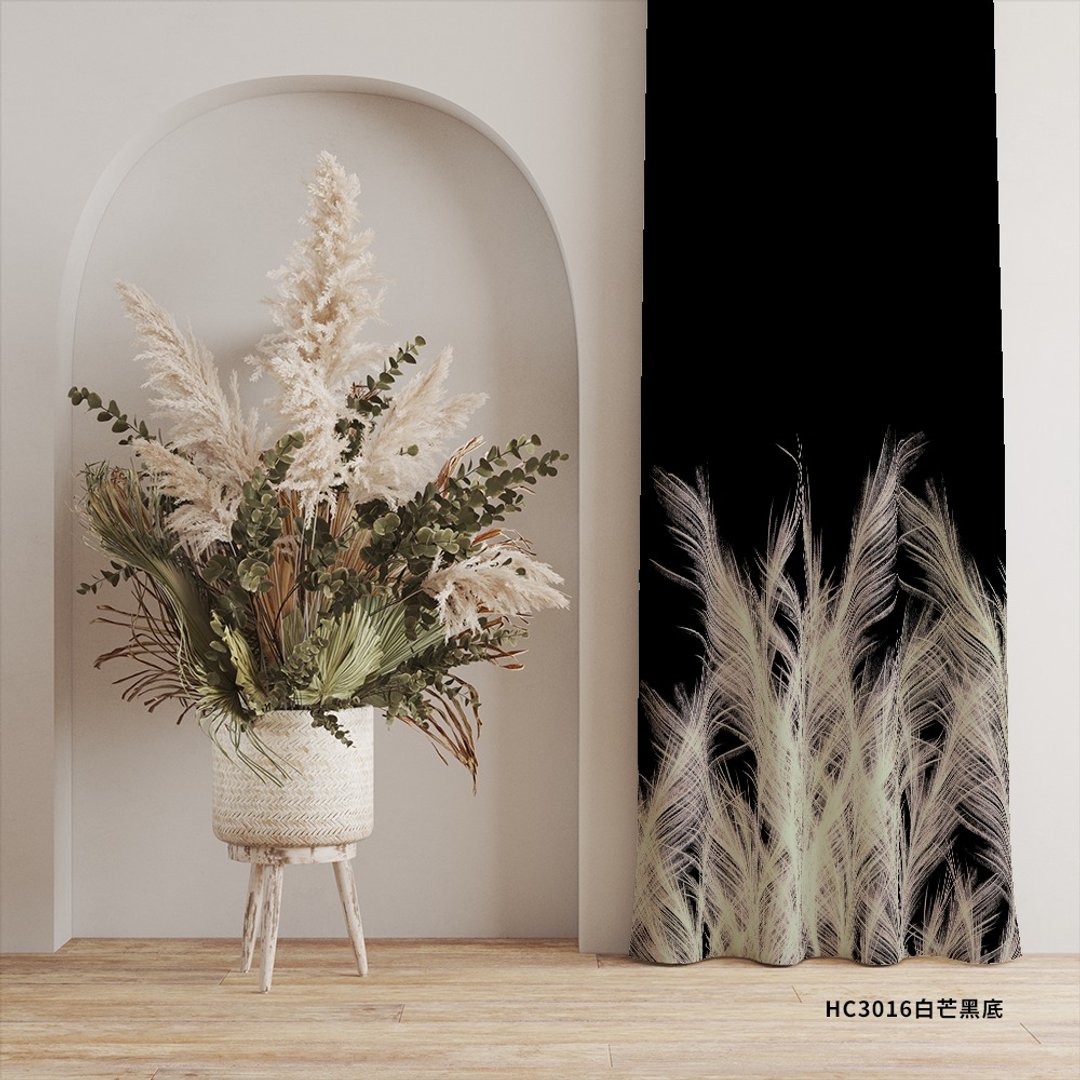 原创印花窗帘 Miscanthus 秋芒 白芒黑底 - 门帘/门牌 - 聚酯纤维 