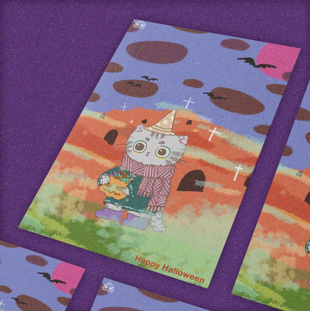 【插画明信片/卡片】万圣节飘飘卯咪 - 卡片/明信片 - 纸 多色