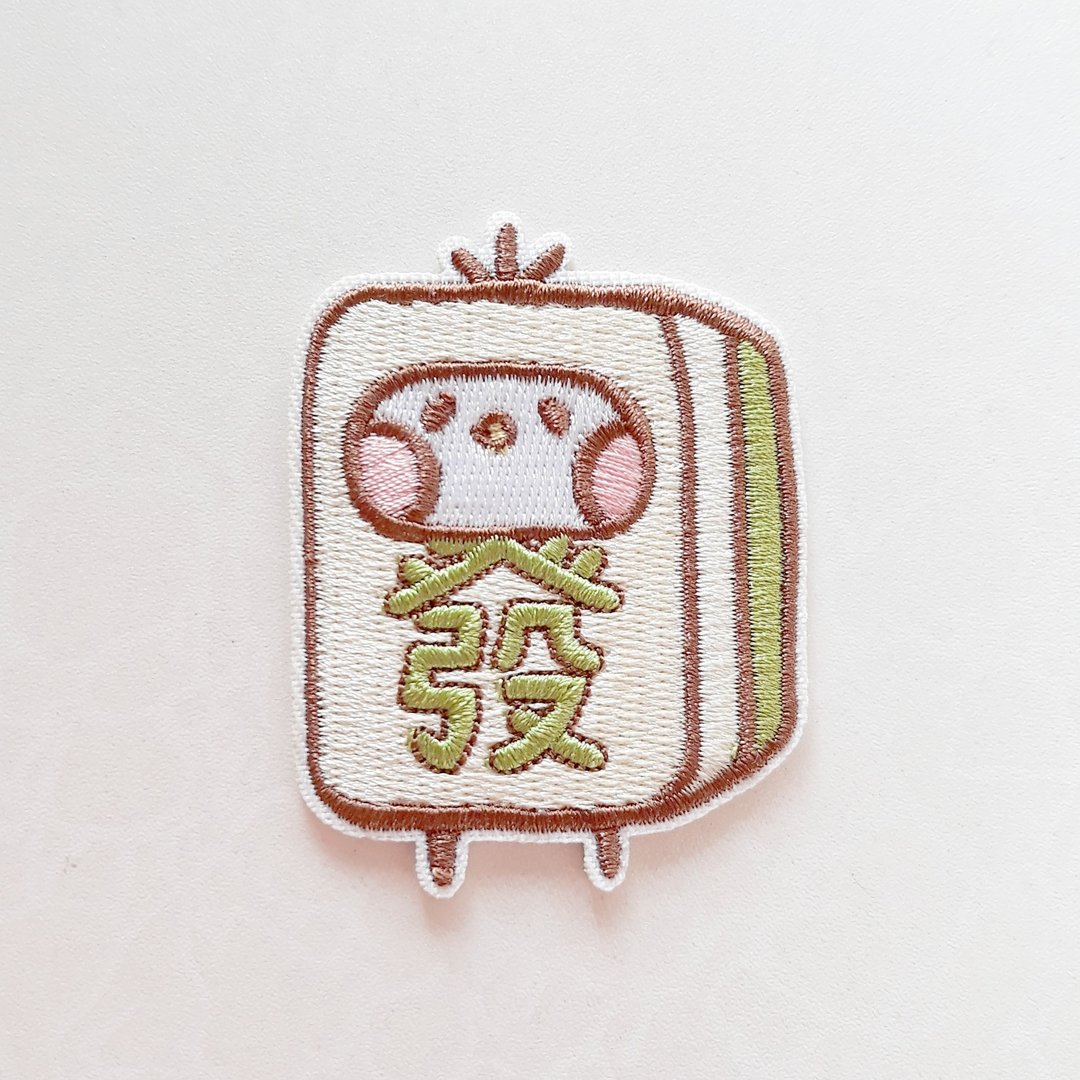 新年 春节 麻将 发财 绣片/别针 - 徽章/别针 - 绣线 绿色