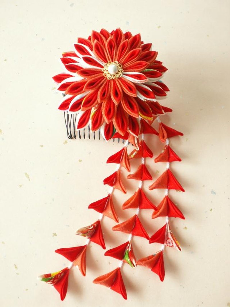 ♪ perfect to knob crafted hair ornaments of sword knob made from old cloth <orange> coming-of-age ceremony - 发饰 - 丝．绢 橘色