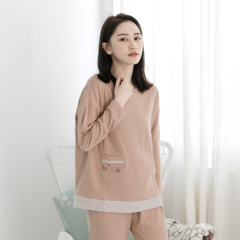 UMORFIL胶原蛋白小波点口袋居家服/居家服-奶茶棕 - 居家服/睡衣 - 棉．麻 卡其色