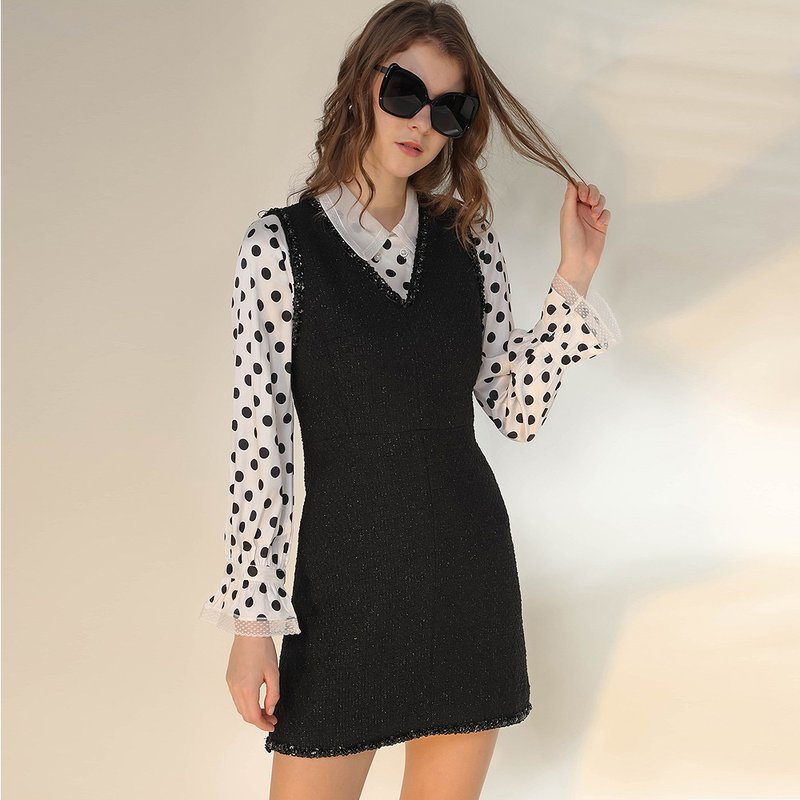 AVVJOY | 气质时尚无袖洋装宽松膝上黑色 - 洋装/连衣裙 - 聚酯纤维 黑色