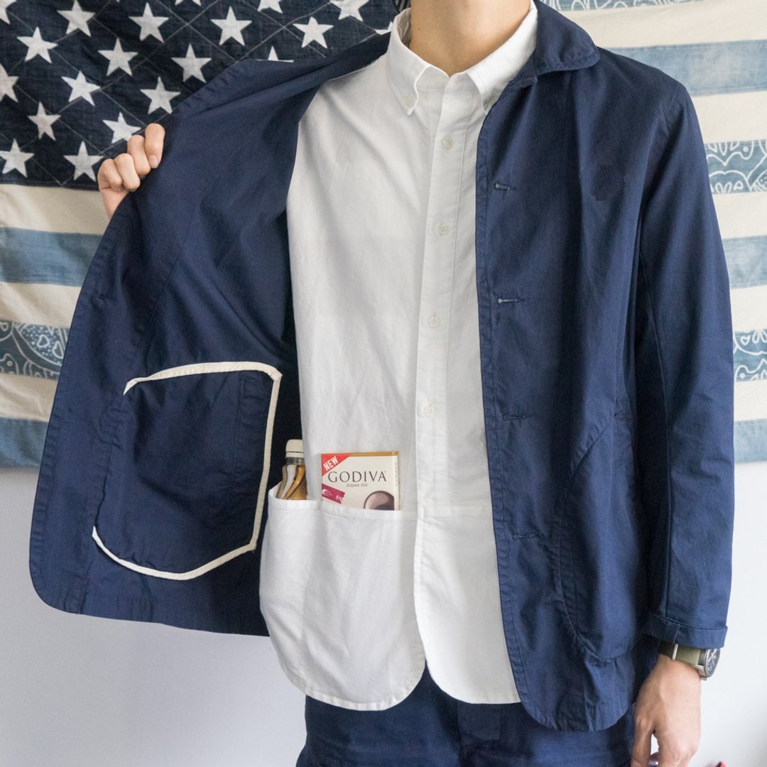 日系小圆领夹克外套男 法式工作便服 Navy Chore Jacket - 男装外套 - 棉 蓝色