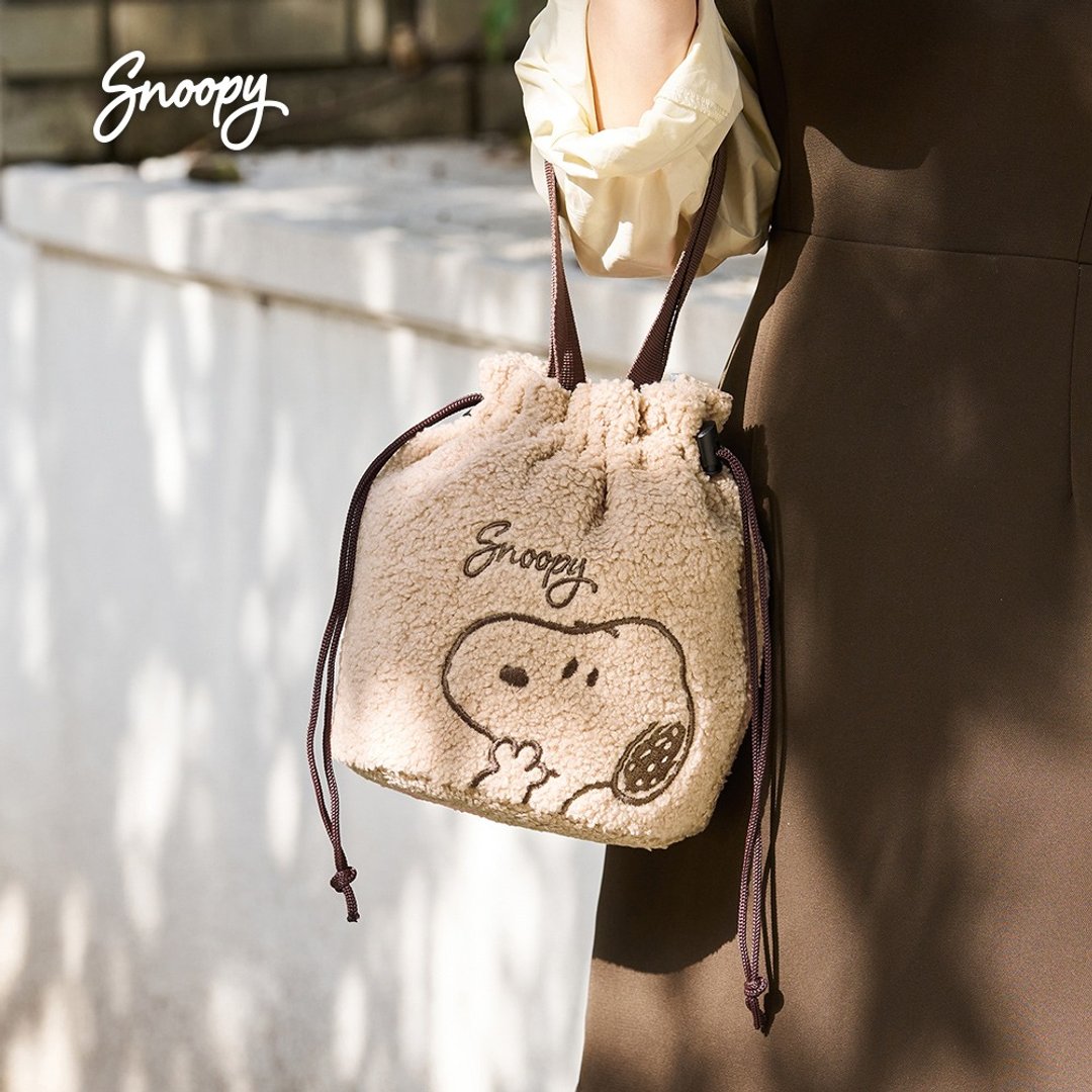 Snoopy 史努比 暖心绒毛束口保温袋 (精致刺绣 PEVA) - 束口袋双肩包 - 聚酯纤维 
