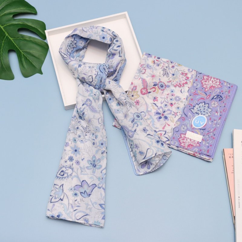 【绝版】京都抗UV围巾-花蕊(蓝) - 围巾/披肩 - 棉．麻 