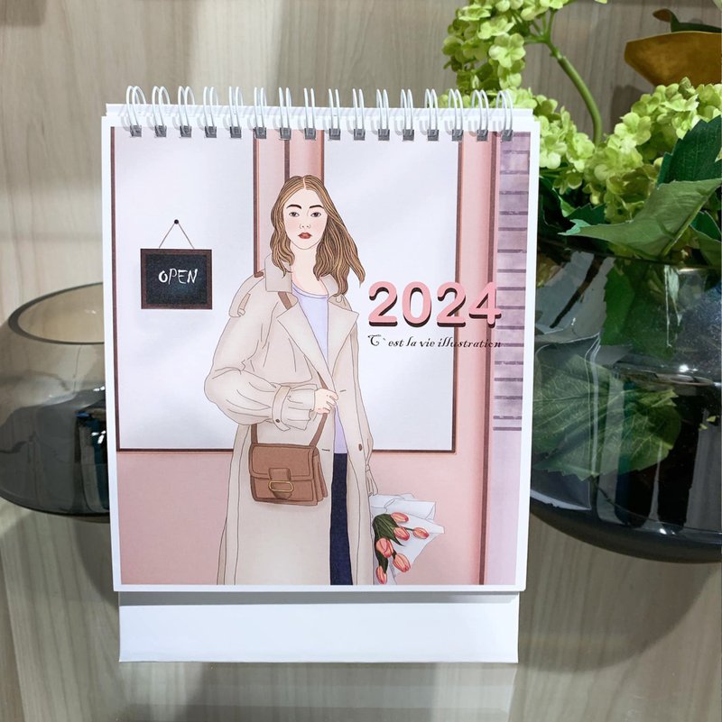 2024女孩与毛孩宝贝插画桌历 - 年历/台历 - 纸 