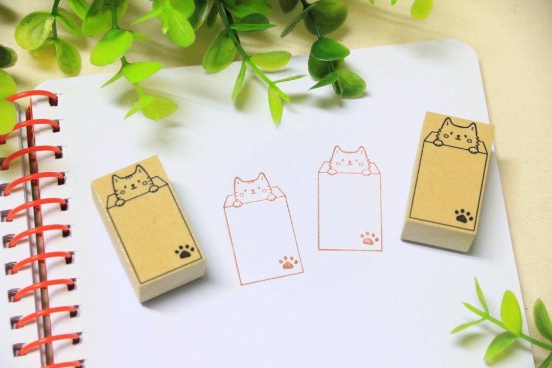 信封猫咪 日付章 | 定制化 | 手帐印章 - 印章/印台 - 其他材质 咖啡色